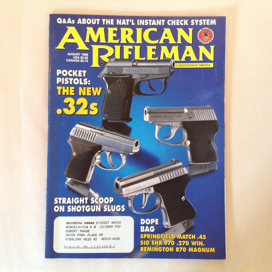 Vintage Aug 1998 American Rifleman Magazine Pocket Pistols: The New .32s Shotgun Slugs