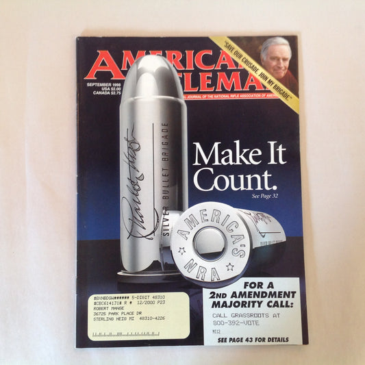 Vintage Sep 1998 American Rifleman Magazine Charlton Heston Silver Bullet Brigade America's NRA Make It Count