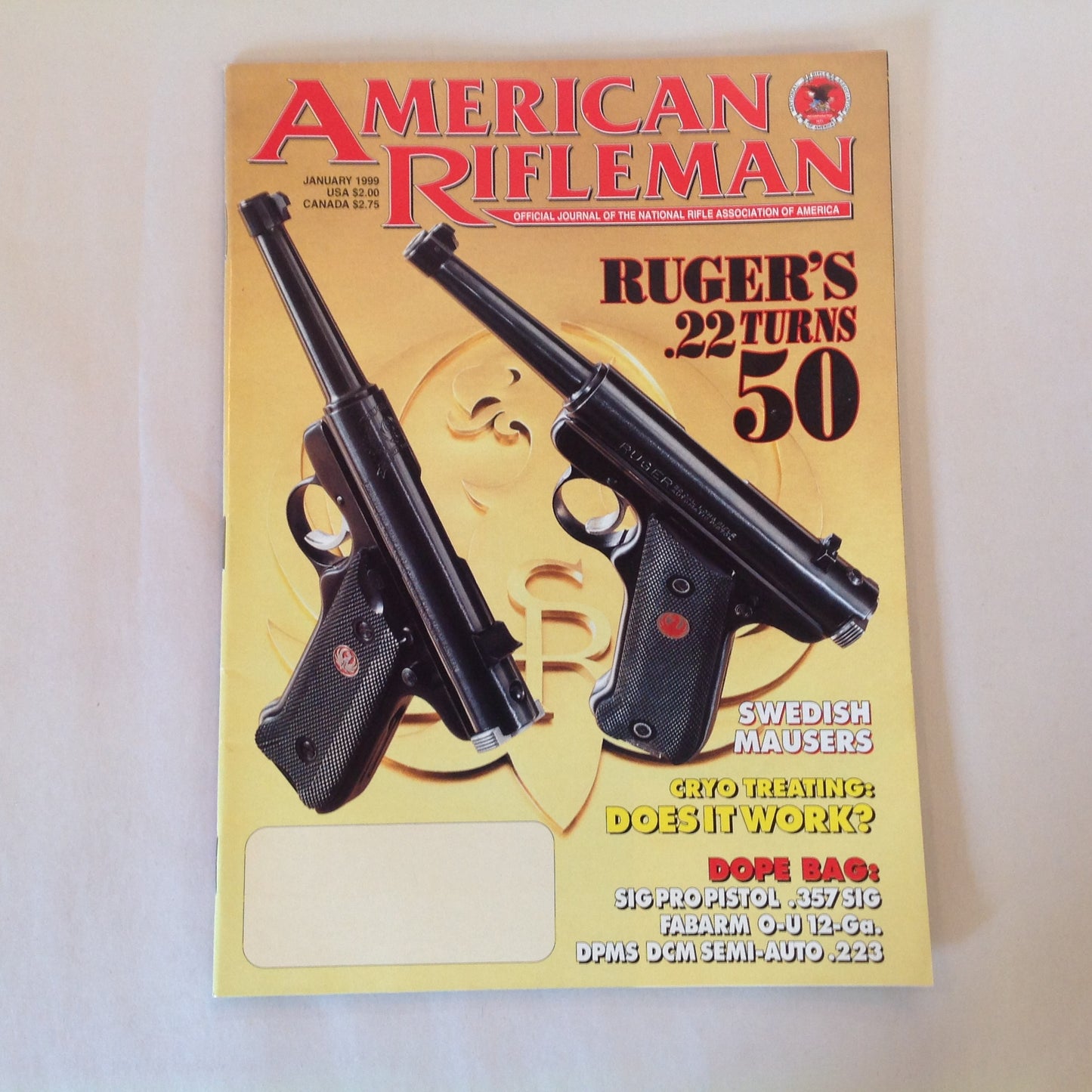 Vintage Jan 1999 American Rifleman Magazine Ruger .22 Turns 50 Swedish Mausers Cryo Treating