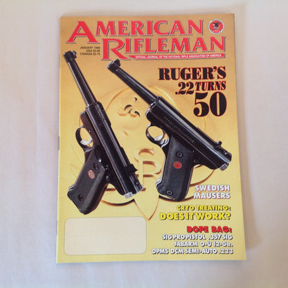 Vintage Jan 1999 American Rifleman Magazine Ruger .22 Turns 50 Swedish Mausers Cryo Treating