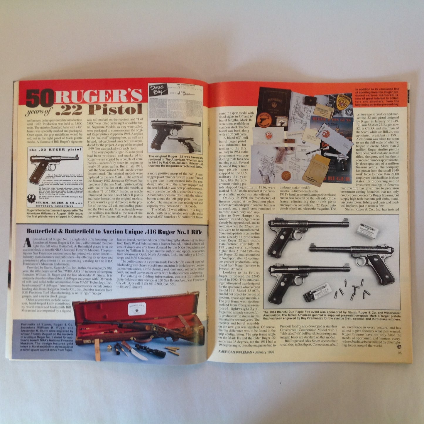 Vintage Jan 1999 American Rifleman Magazine Ruger .22 Turns 50 Swedish Mausers Cryo Treating