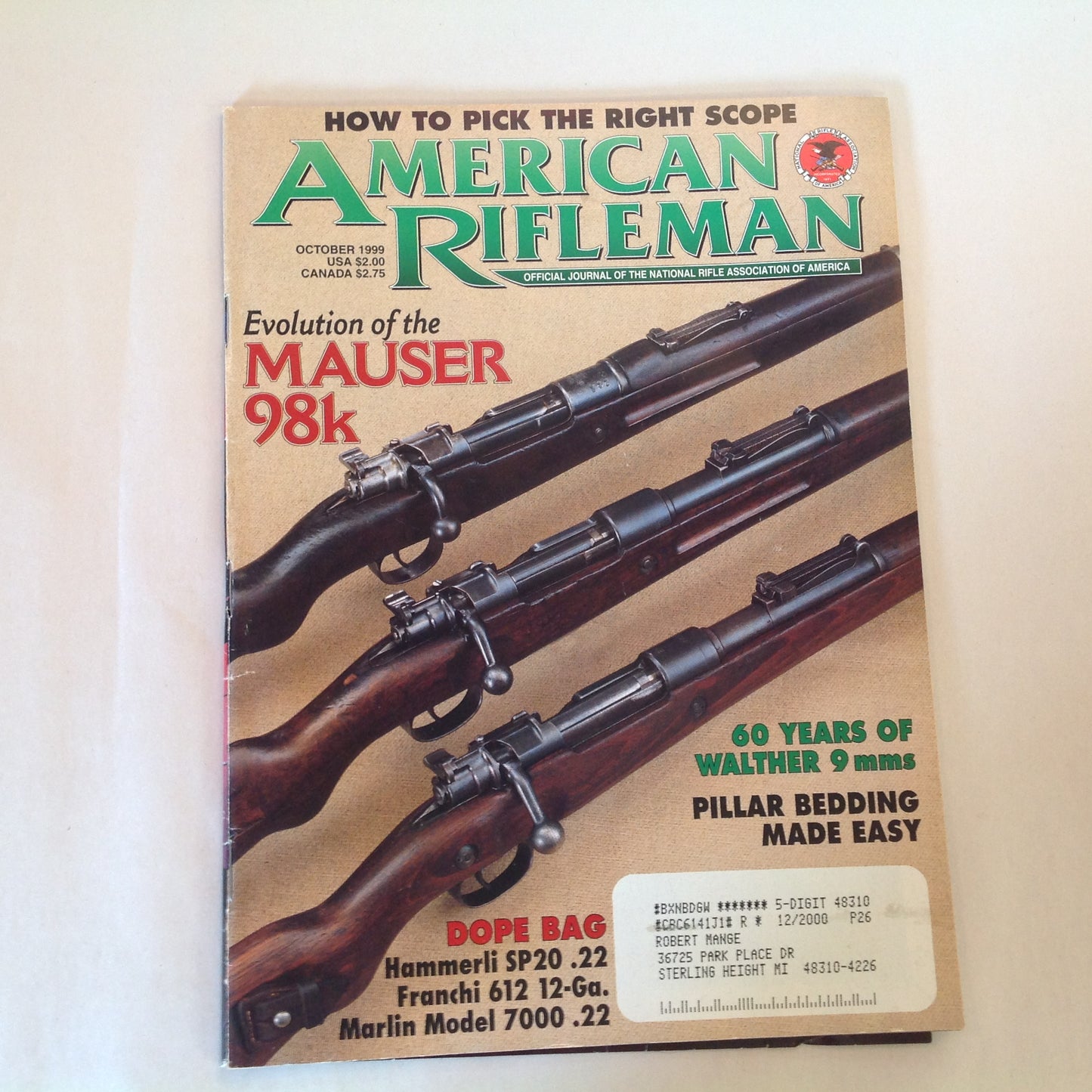 Vintage Oct 1999 American Rifleman Magazine Evolution of the Mauser 98k 60 Years of Walther