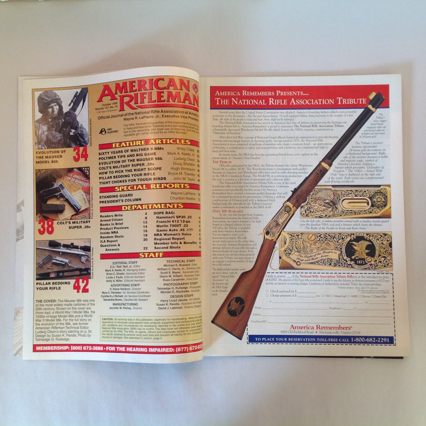 Vintage Oct 1999 American Rifleman Magazine Evolution of the Mauser 98k 60 Years of Walther