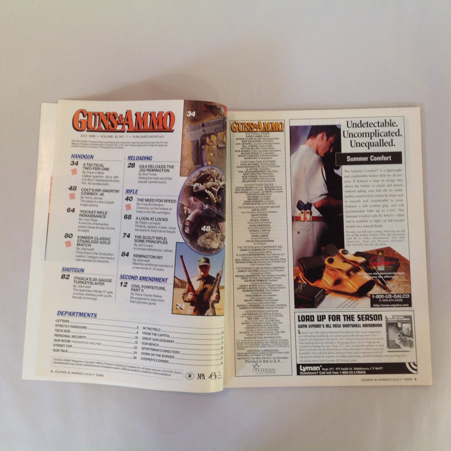 Vintage Jul 1998 Guns & Ammo Magazine 2-in-1 Convertible Colt Single Action Speedsters