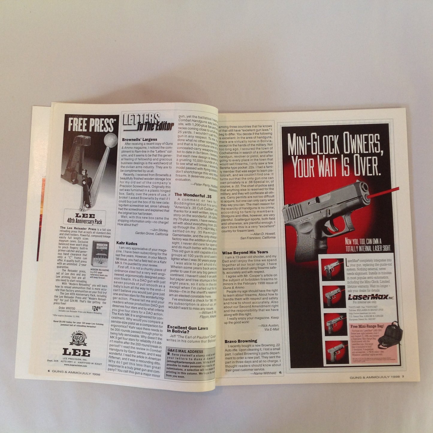 Vintage Jul 1998 Guns & Ammo Magazine 2-in-1 Convertible Colt Single Action Speedsters