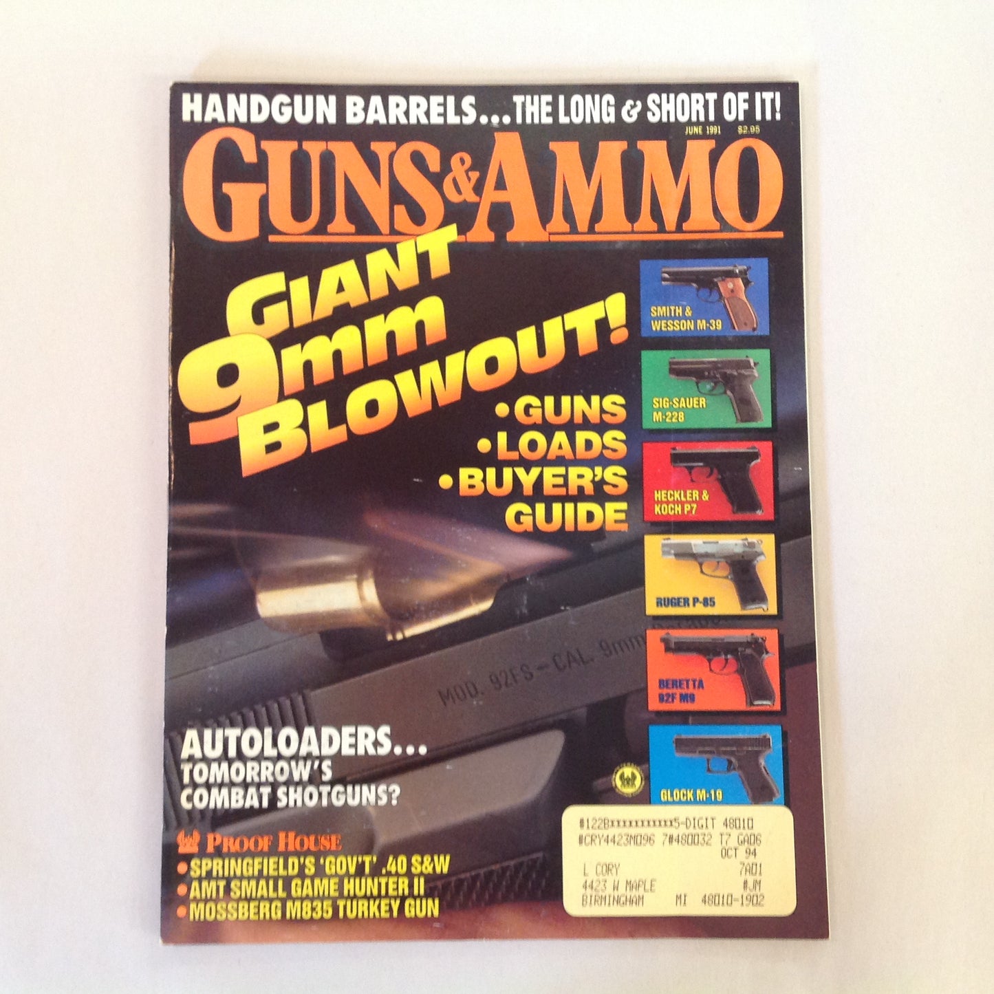 Vintage Jun 1991 Guns & Ammo Magazine Giant 9mm Blowout Guns Loads Buyer's Guide
