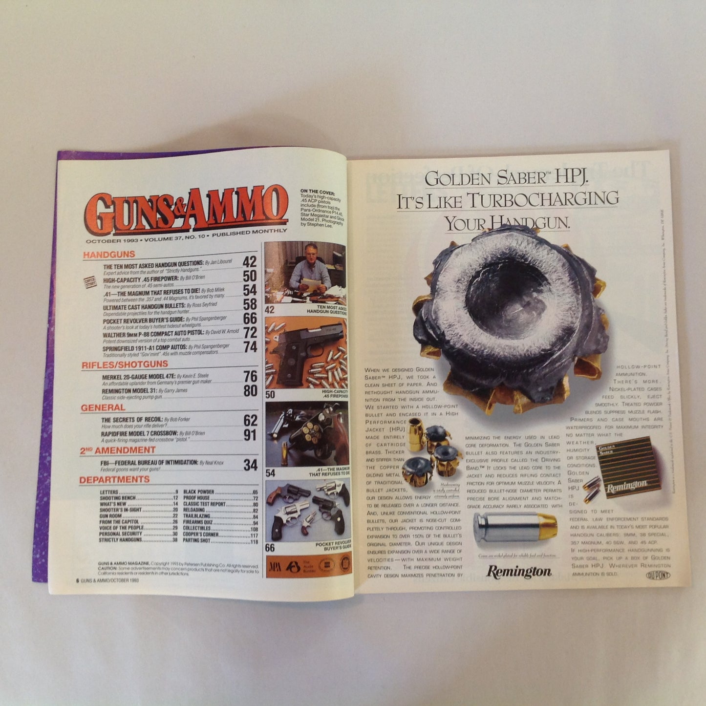 Vintage Oct 1993 Guns & Ammo Magazine High Capacity .45 Pocket Revolvers .41 Magnum
