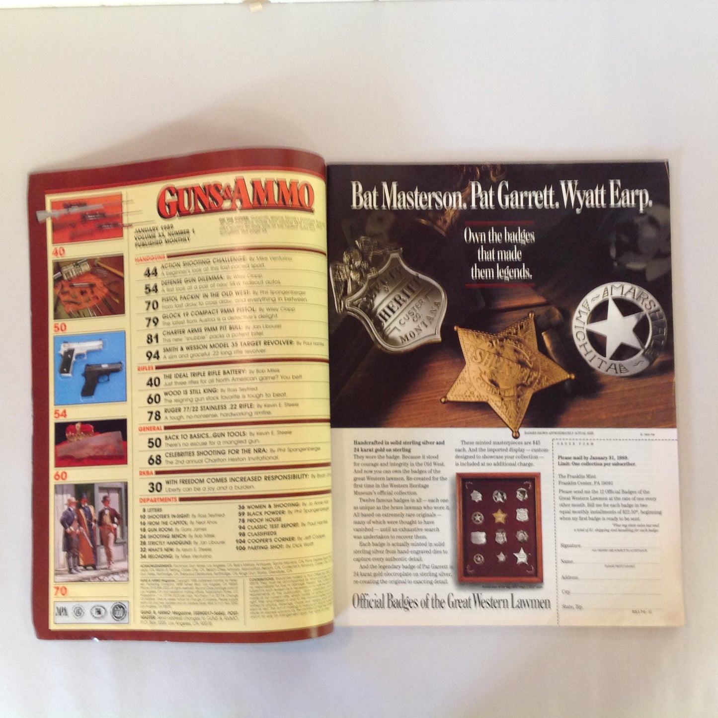 Vintage Jan 1989 Guns & Ammo Magazine Sneak Preview Ultracompacts Smith & Wesson