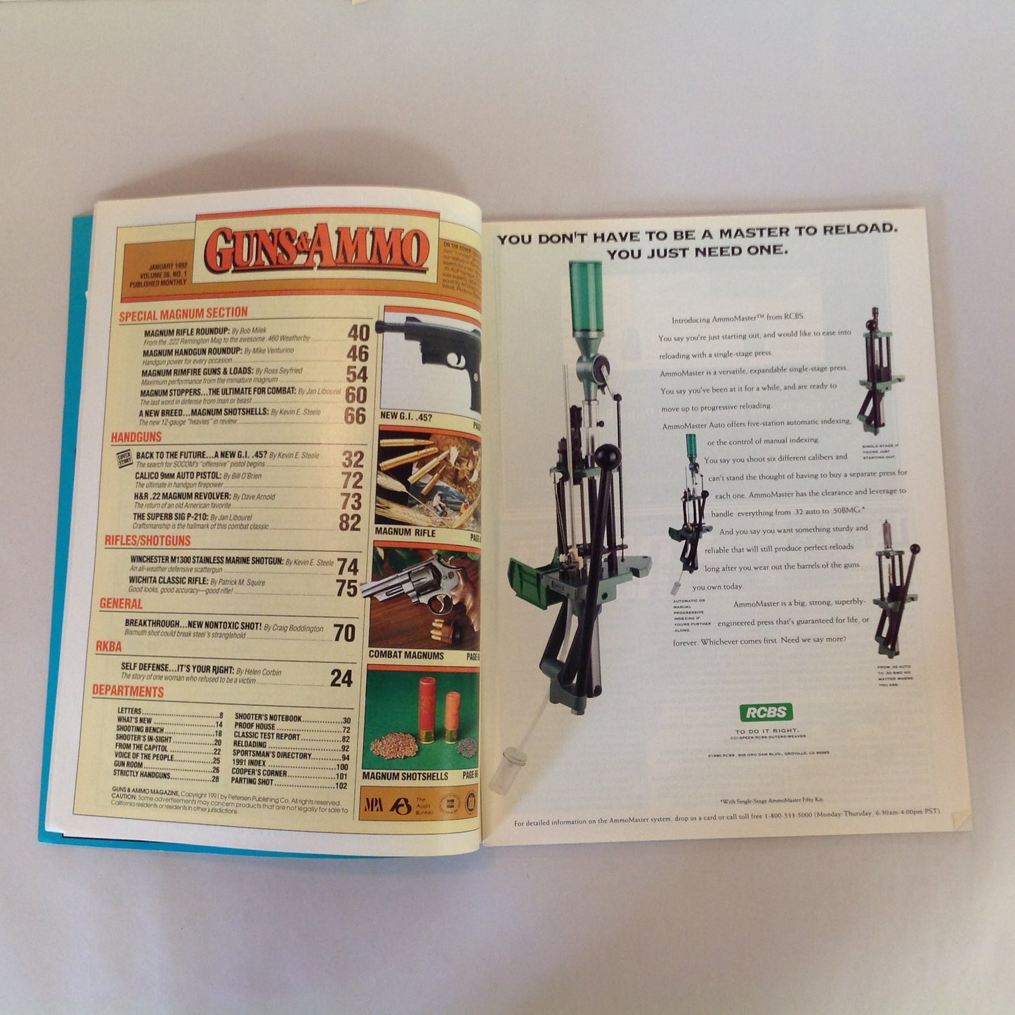 Vintage Jan 1992 Guns & Ammo Magazine A New G.I. .45 Special Magnum Section
