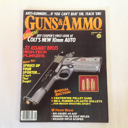 Vintage Jan 1987 Guns & Ammo Magazine Colt's New 10mm Auto .22 Assault Rifles Spruce Up Your Sporter