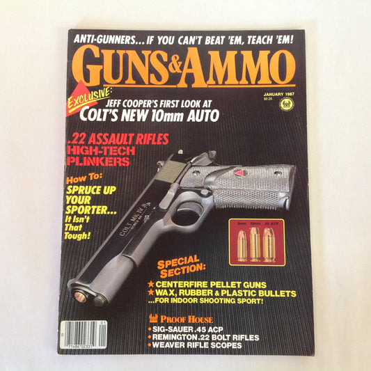 Vintage Jan 1987 Guns & Ammo Magazine Colt's New 10mm Auto .22 Assault Rifles Spruce Up Your Sporter