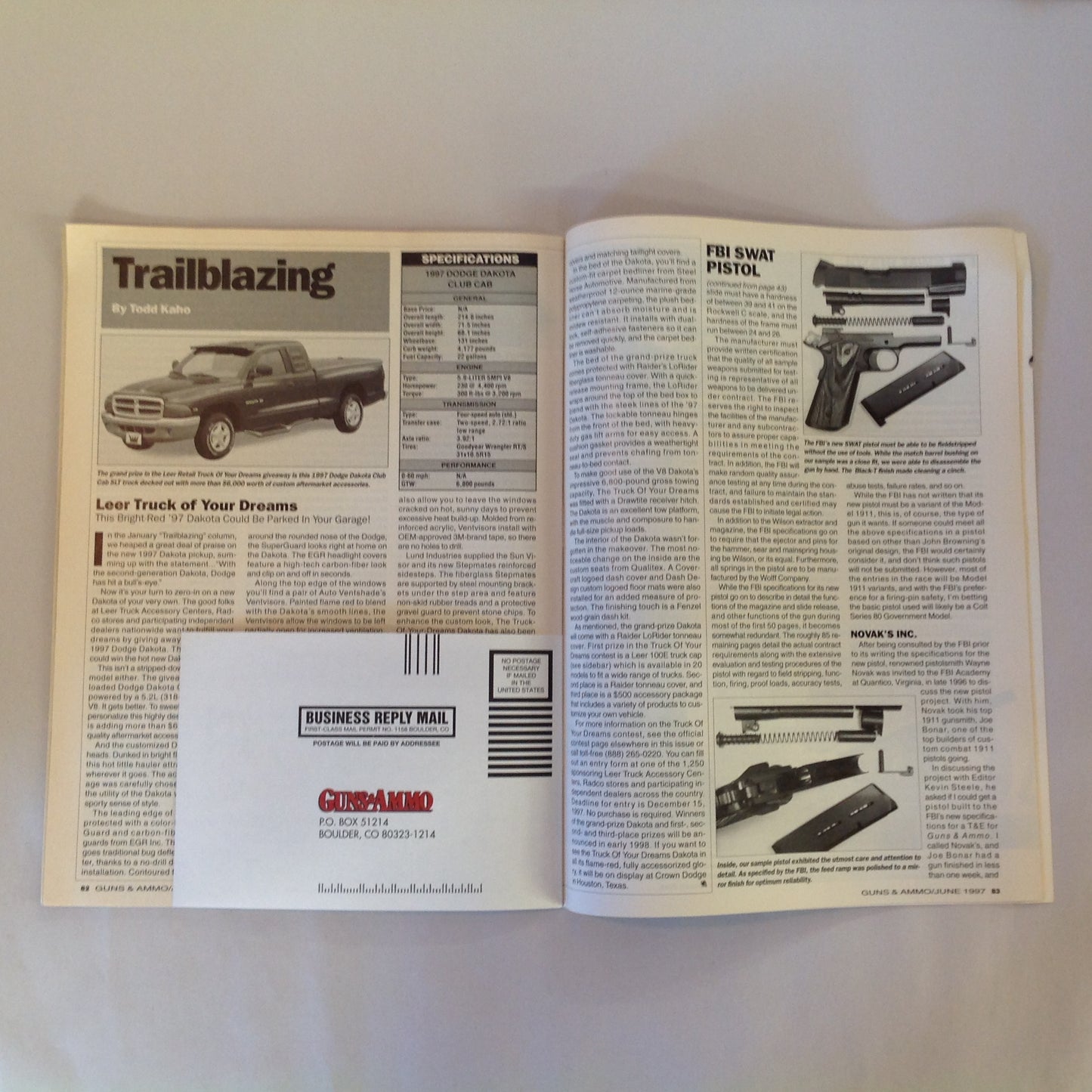Vintage Jun 1997 Guns & Ammo Magazine Auto Pistol Accuracy FBI SWAT .45