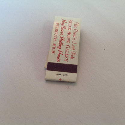 Vintage Souvenir Midget Matchbook Mayflower Hotel Crow's Nest Pub Plymouth Michigan