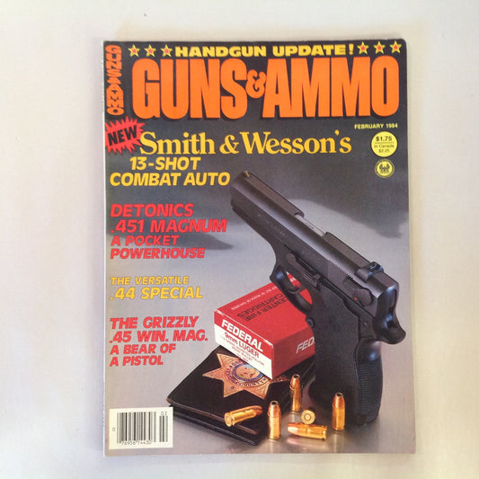 Vintage Feb 1984 Guns & Ammo Magazine Smith & Wesson's 13-Shot Combat Auto Detonics .44 Special