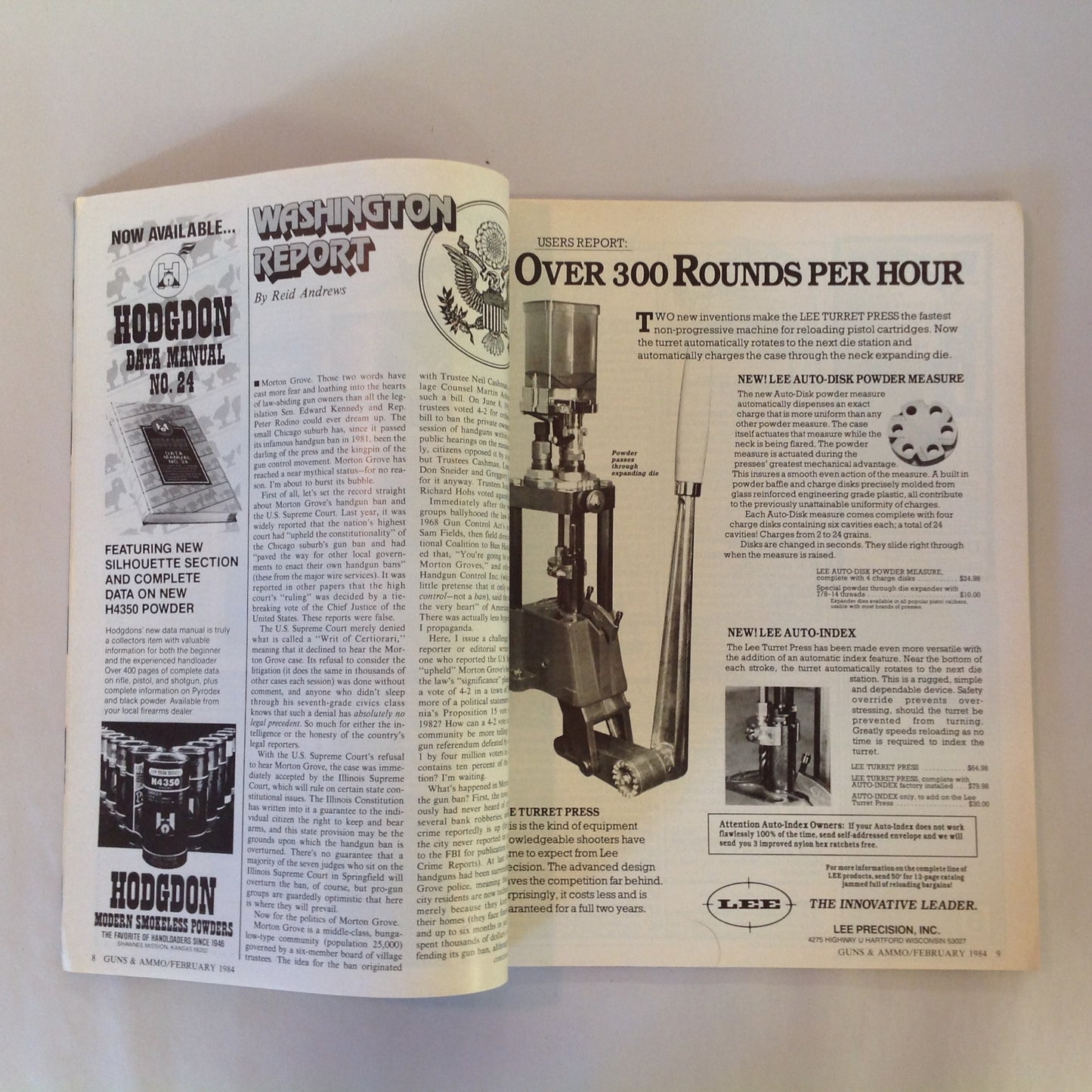 Vintage Feb 1984 Guns & Ammo Magazine Smith & Wesson's 13-Shot Combat Auto Detonics .44 Special