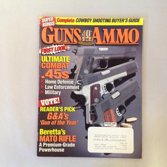 Vintage Aug 1998 Guns & Ammo Magazine 40th Anniversary Cowboy Shooting Buyer's Guide Combat .45's VOTE
