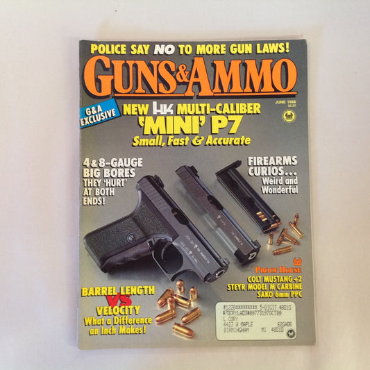Vintage Jun 1988 Guns & Ammo Magazine New HK Multi-Caliber Mini P7 Firearms Curios Police Gun Laws