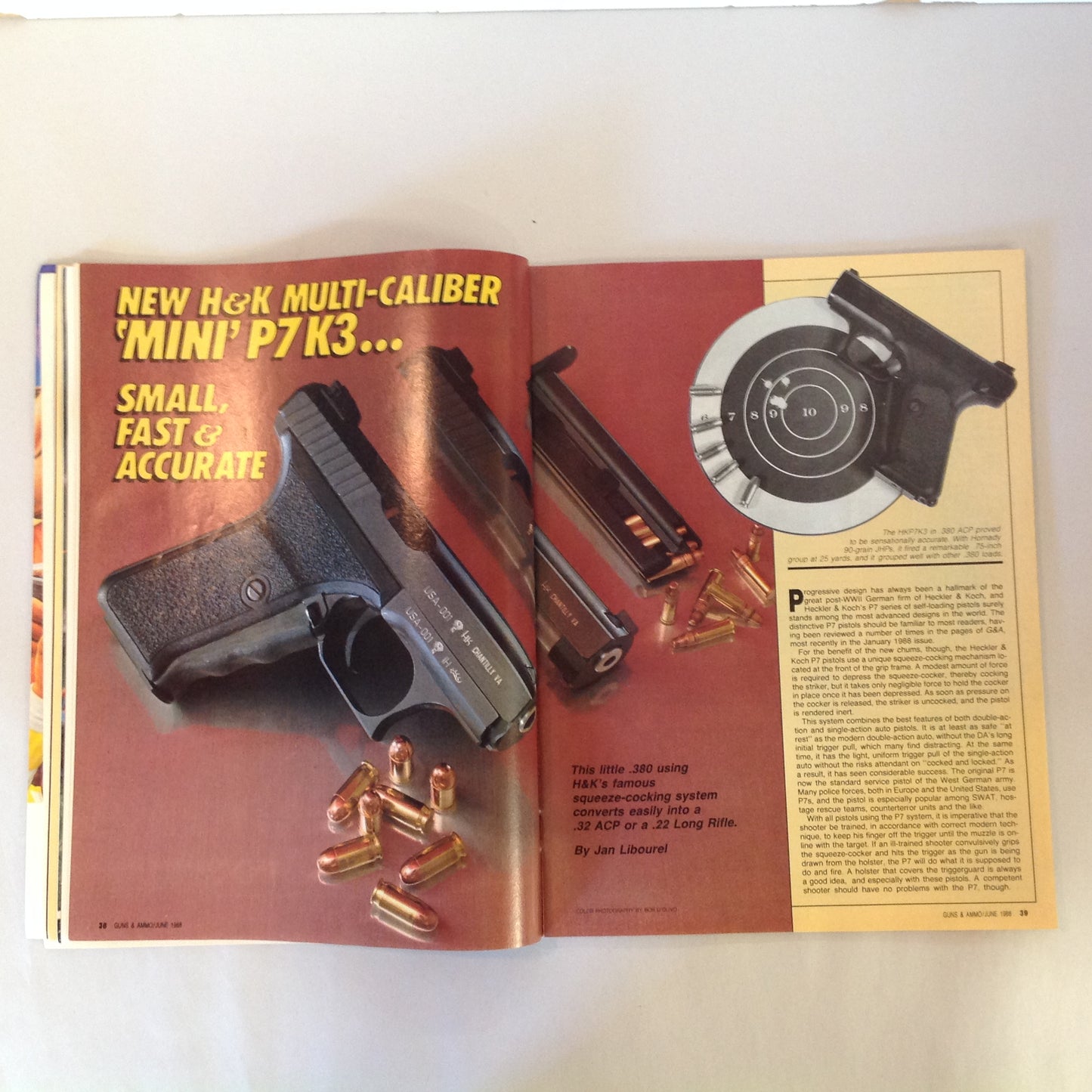 Vintage Jun 1988 Guns & Ammo Magazine New HK Multi-Caliber Mini P7 Firearms Curios Police Gun Laws