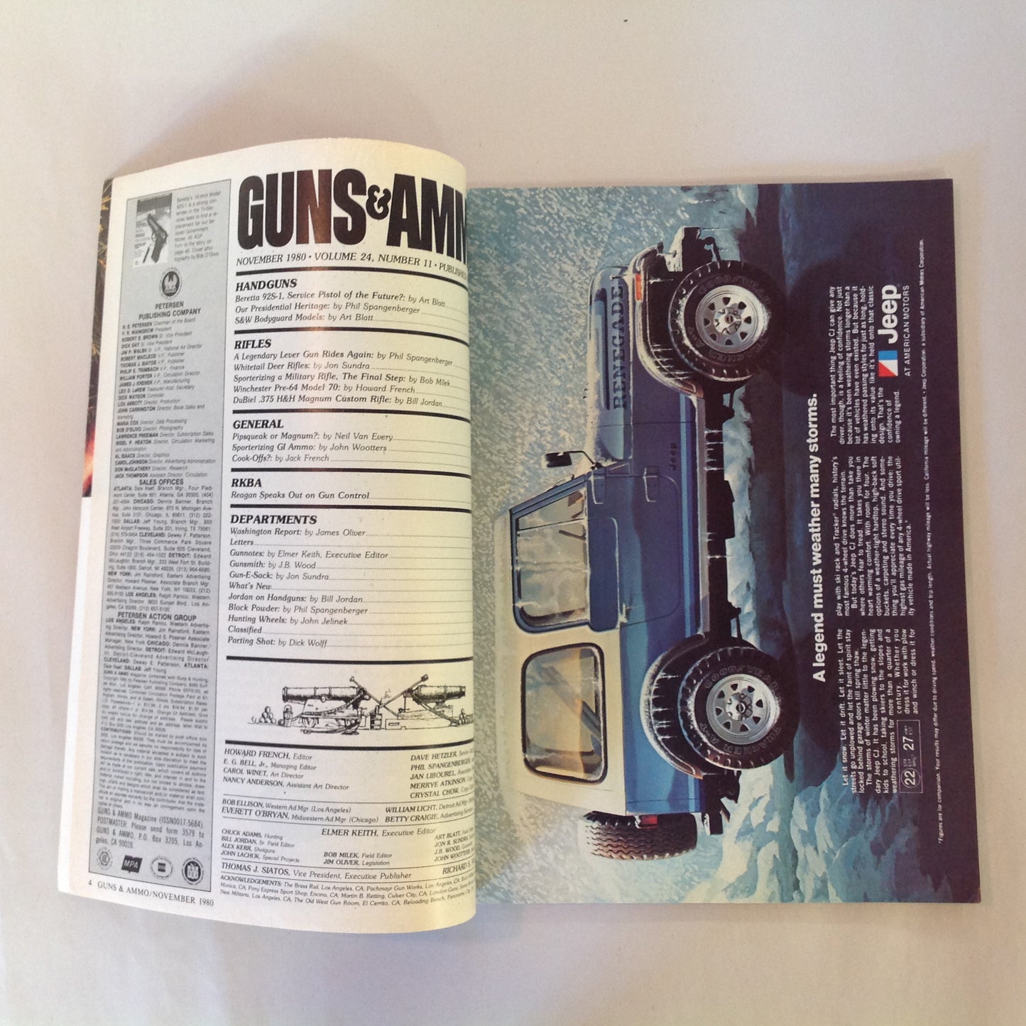 Vintage Nov 1980 Guns & Ammo Magazine Beretta Whitetail Deer Rifles Peacemaker Model 73 Hunting Loads Reagan Gun Control