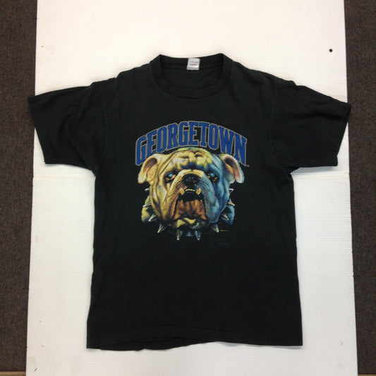 Vintage 1990's Georgetown University Black T-Shirt Large Fruit of the Loom FoTL Bulldog Graphics