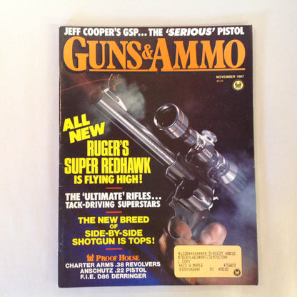 Vintage Nov 1987 Guns & Ammo Magazine All New Ruger Super Redhawk Ultimate Rifles Side By Side Shotguns