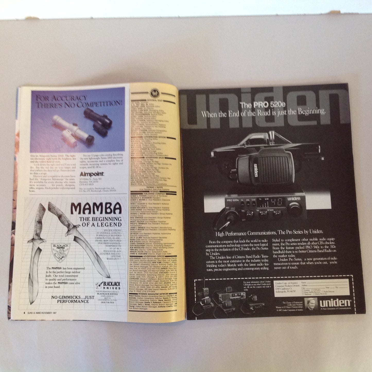 Vintage Nov 1987 Guns & Ammo Magazine All New Ruger Super Redhawk Ultimate Rifles Side By Side Shotguns