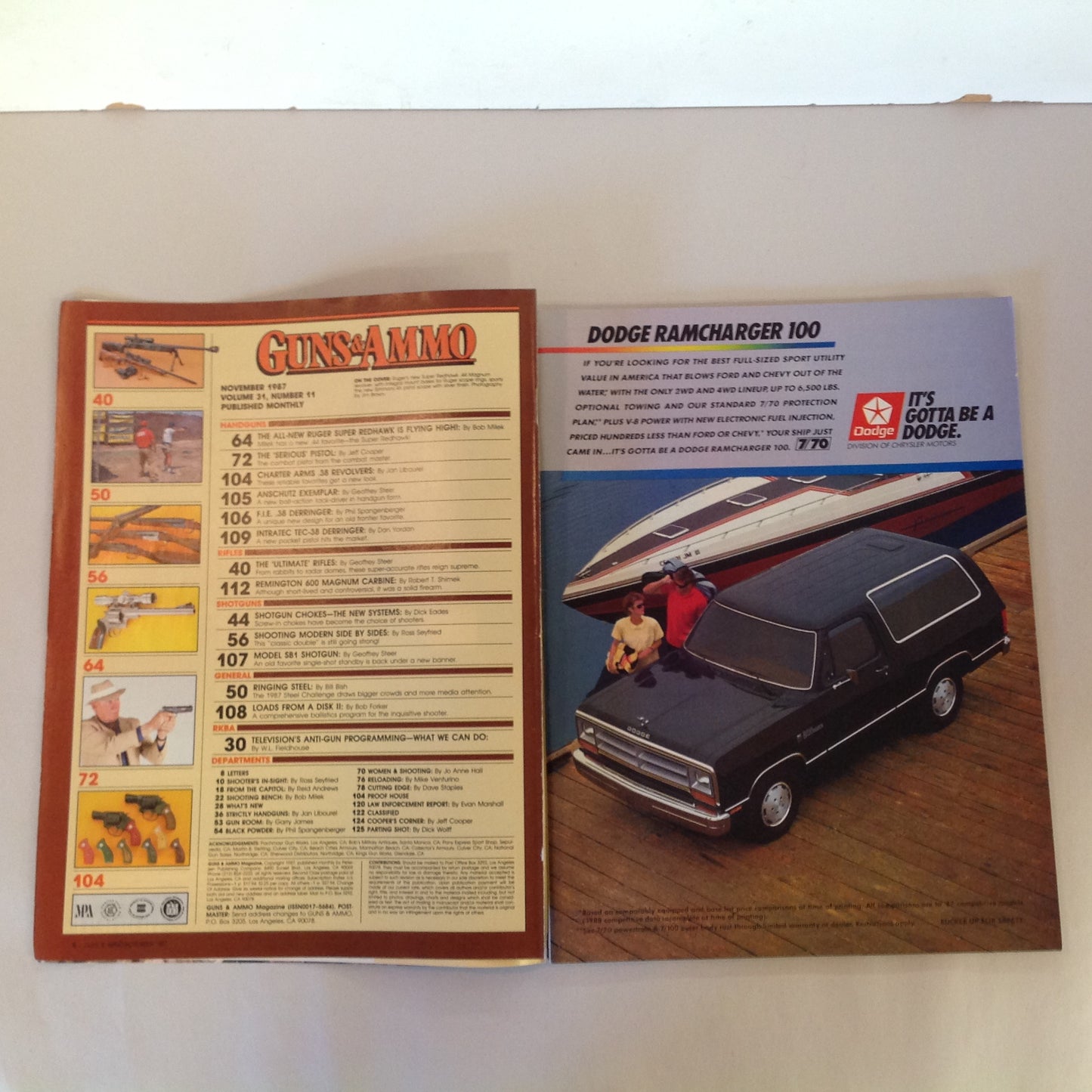 Vintage Nov 1987 Guns & Ammo Magazine All New Ruger Super Redhawk Ultimate Rifles Side By Side Shotguns