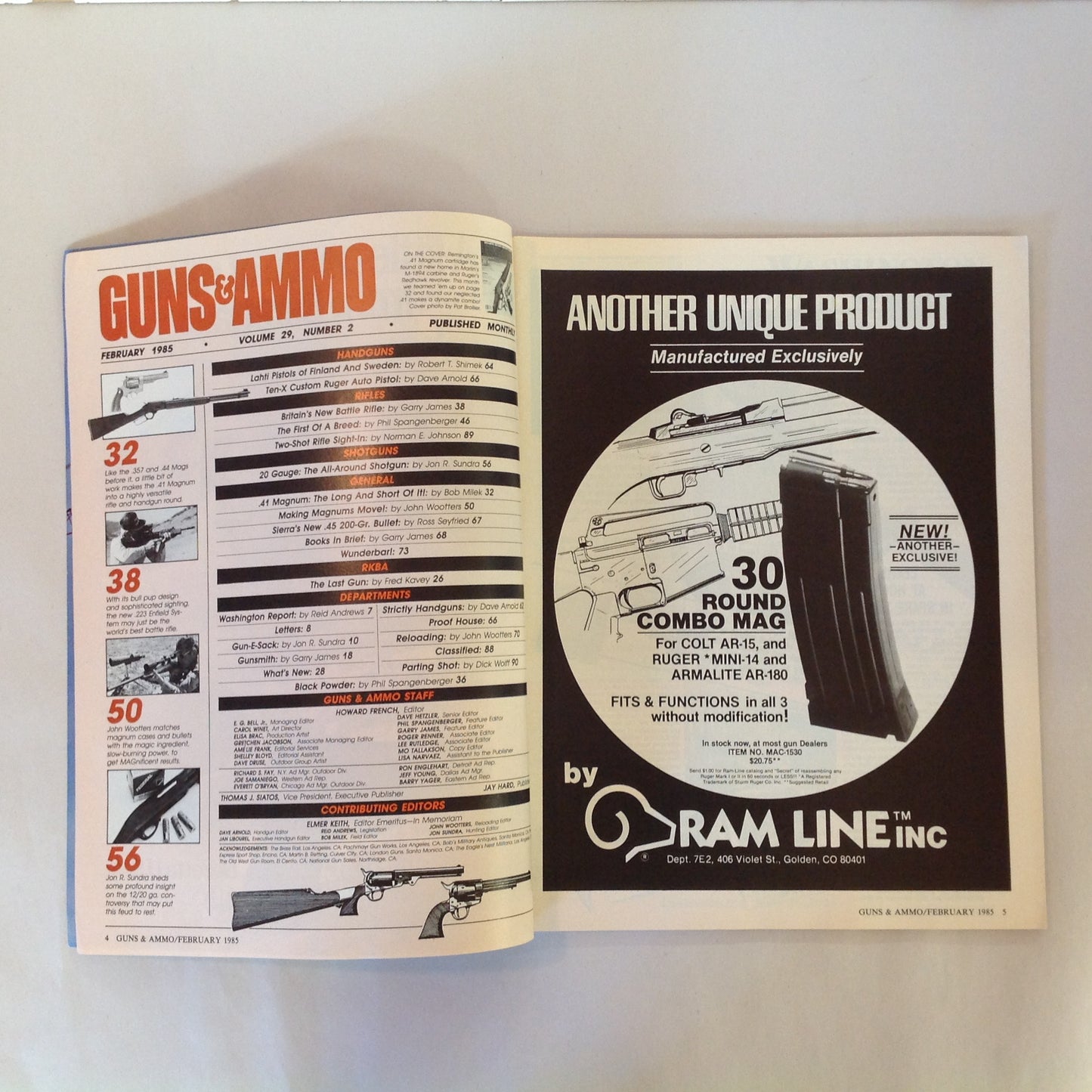Vintage Feb 1985 Guns & Ammo Magazine .41 Magnums 20 gauge 9mm LAHTI