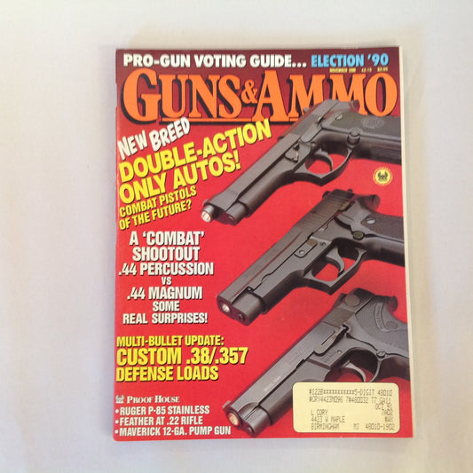 Vintage Nov 1990 Guns & Ammo Magazine New Breed Double-Action Only Autos Pro Gun Voting Guide