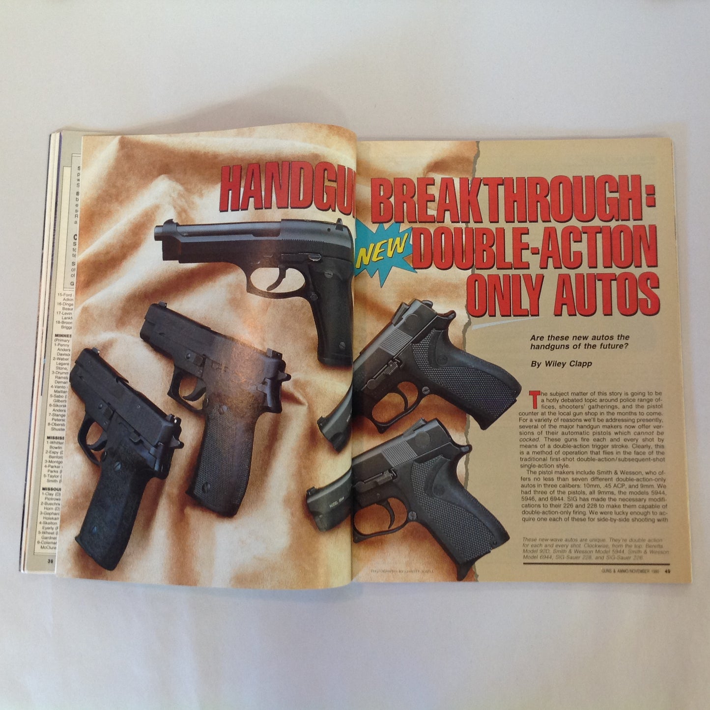 Vintage Nov 1990 Guns & Ammo Magazine New Breed Double-Action Only Autos Pro Gun Voting Guide