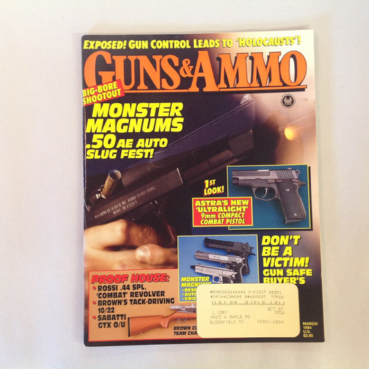 Vintage Mar 1994 Guns & Ammo Magazine Monster Magnums Astra's New Ultralight
