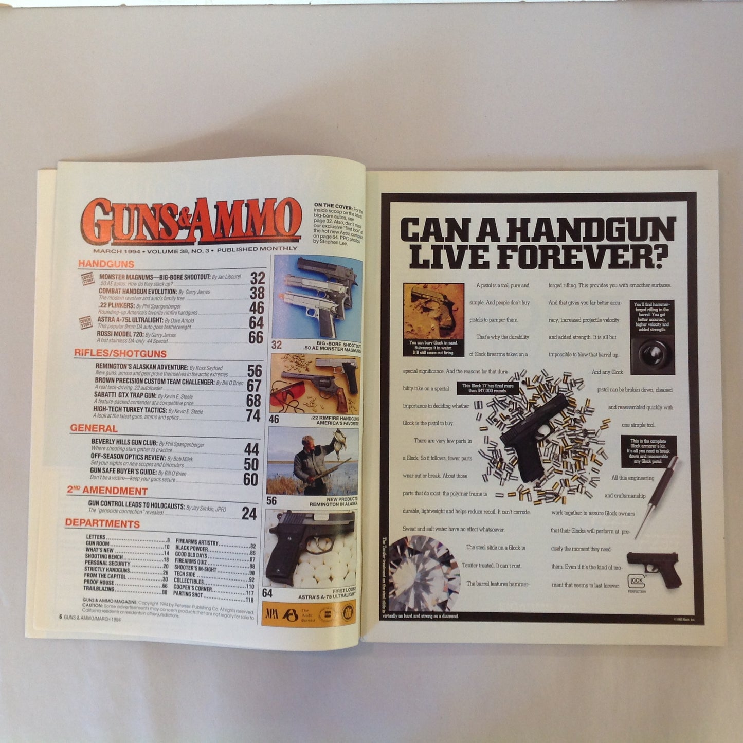 Vintage Mar 1994 Guns & Ammo Magazine Monster Magnums Astra's New Ultralight