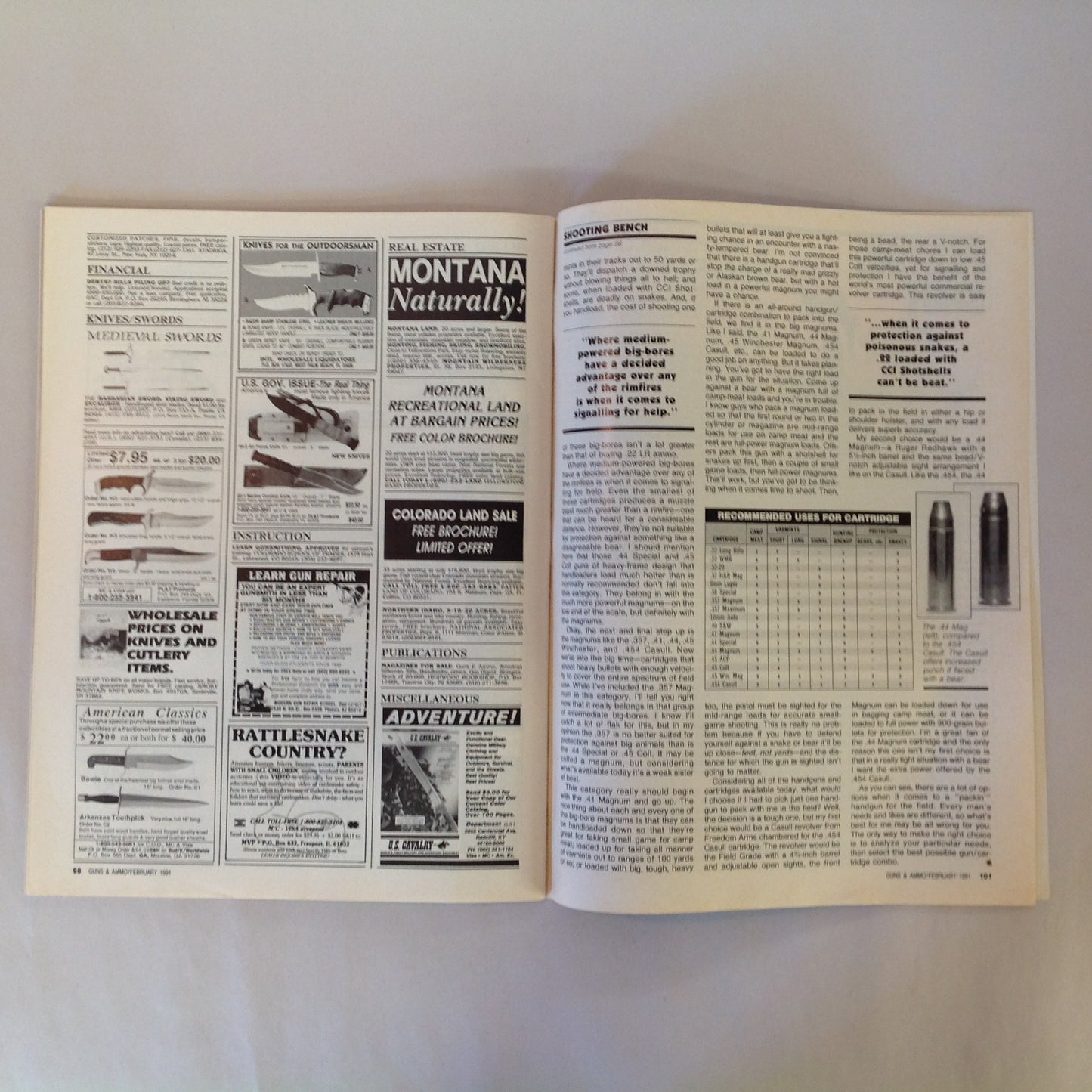 Vintage Feb 1991 Guns & Ammo Magazine Ultra-Compact 40 Point-Shoot A Handgun Double-Duty Shotguns