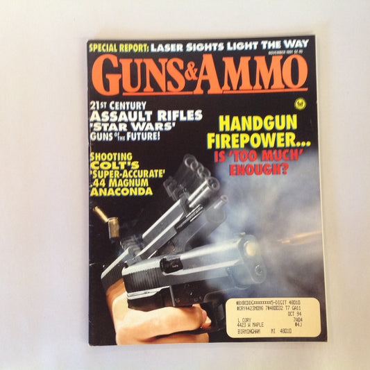 Vintage Nov 1991 Guns & Ammo Magazine 21st Century Assault Rifles Handgun Firepower Shooting Colt