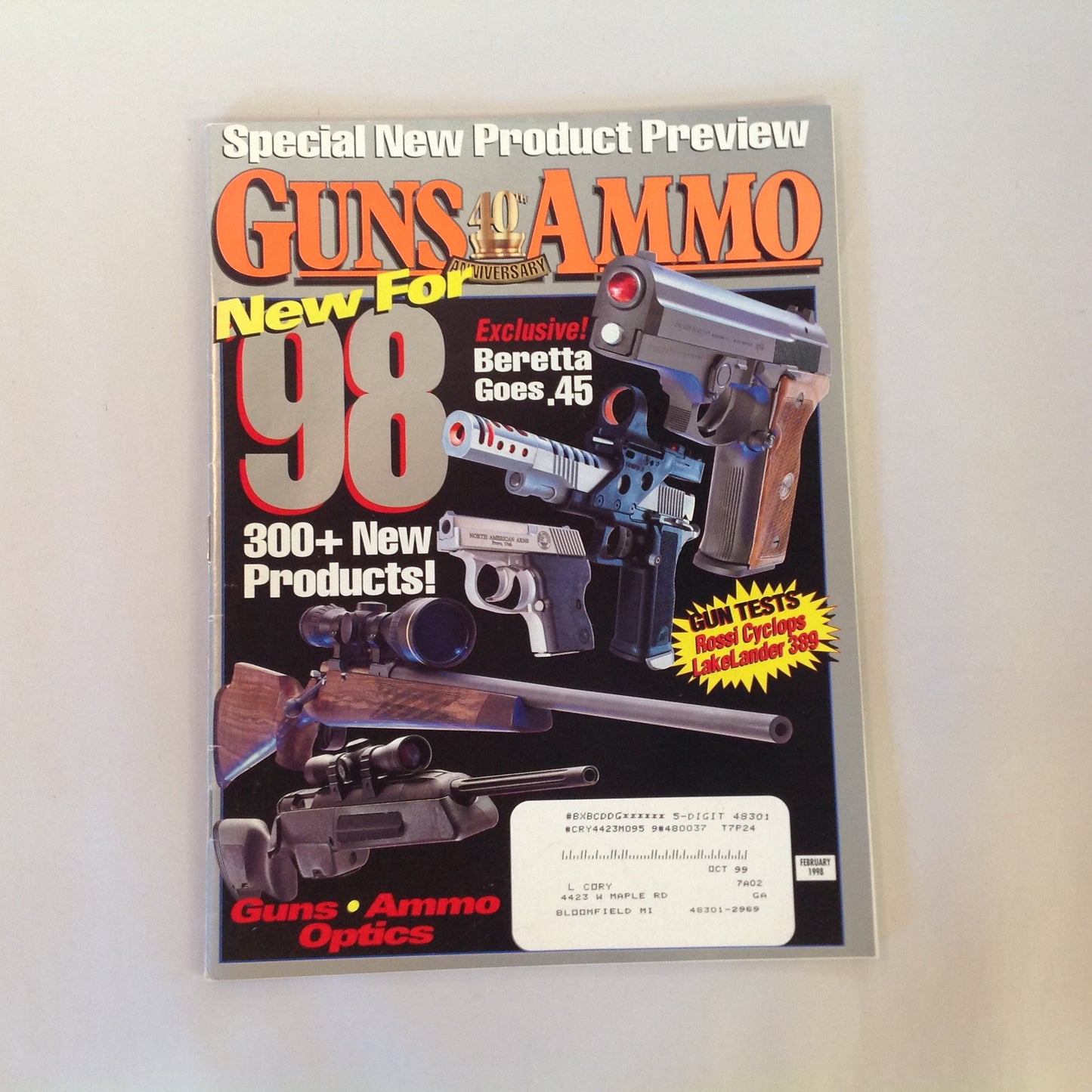 Vintage Feb 1998 Guns & Ammo Magazine 40th Anniversary New for 98