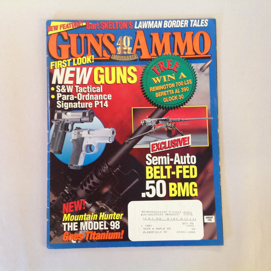 Vintage Jan 1998 Guns & Ammo Magazine 40th Anniversary First Look New Guns Semi-Auto Belt-Fed .50 BMG