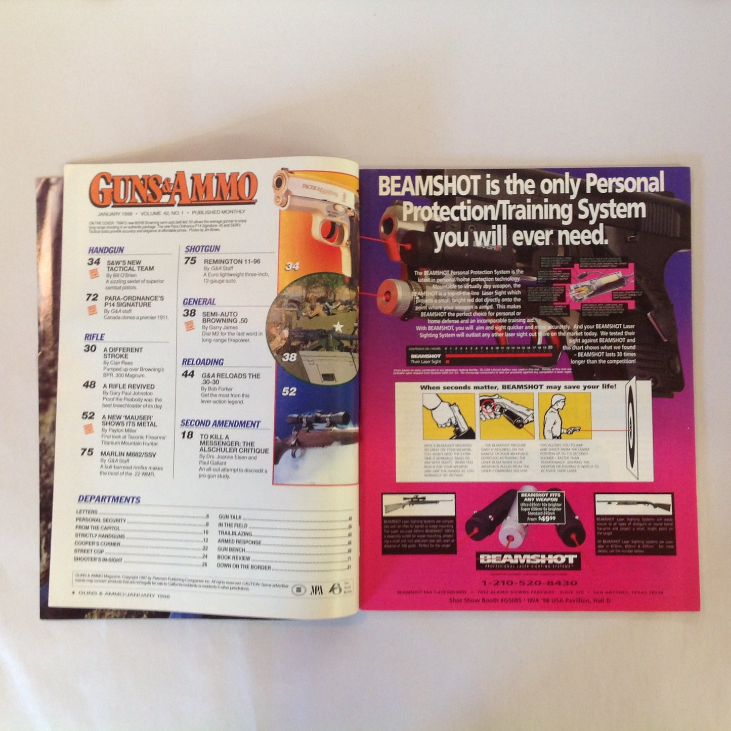 Vintage Jan 1998 Guns & Ammo Magazine 40th Anniversary First Look New Guns Semi-Auto Belt-Fed .50 BMG