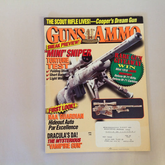 Vintage Apr 1998 Guns & Ammo Magazine 40th Anniversary Mini Sniper Torture Test NAA Guardian Vampire Gun