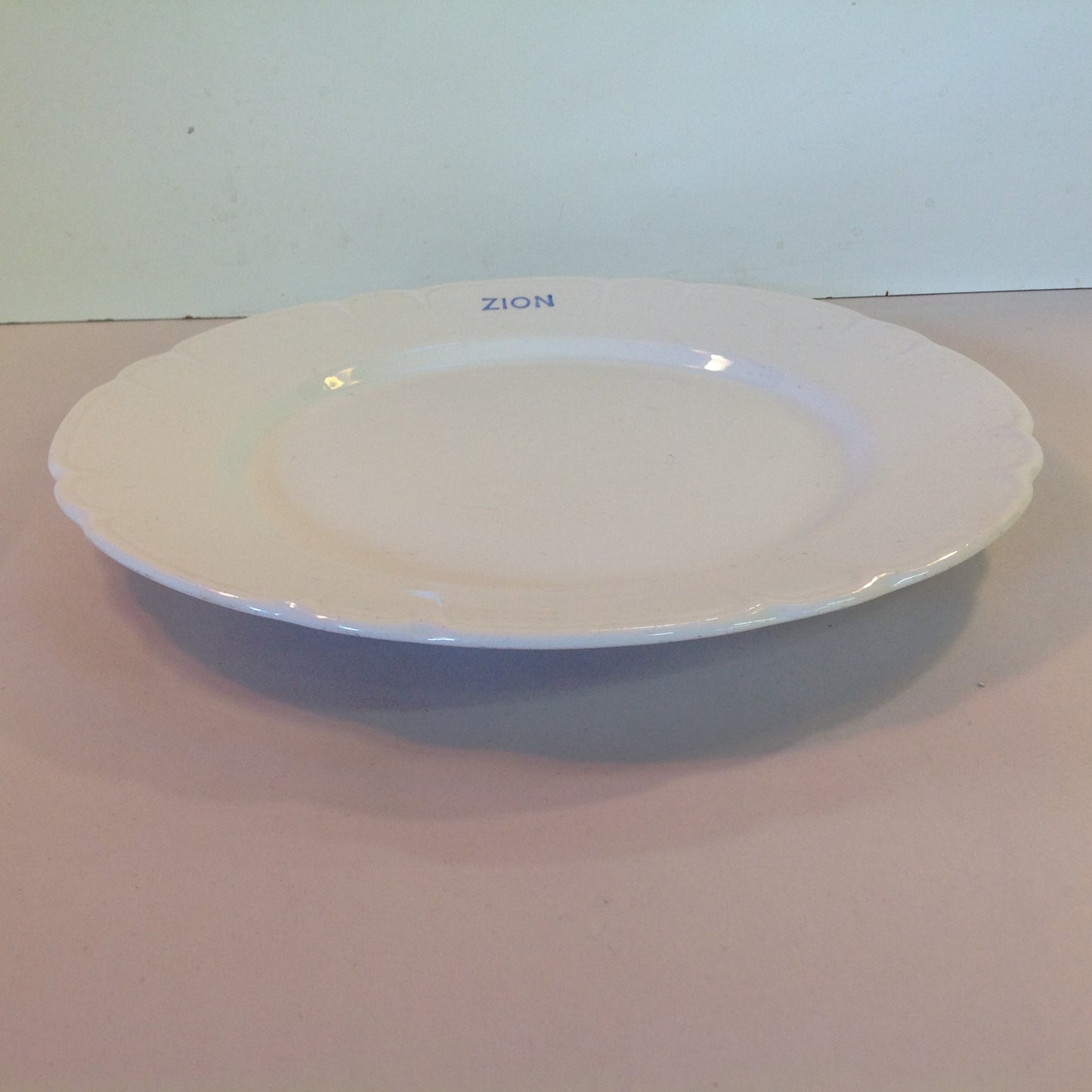 Vintage Mid Century White Porcelain Large Plate Zion Ware Restaurant Coffee Diner