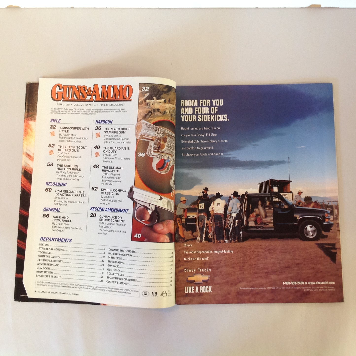 Vintage Apr 1998 Guns & Ammo Magazine 40th Anniversary Mini Sniper Torture Test NAA Guardian Vampire Gun