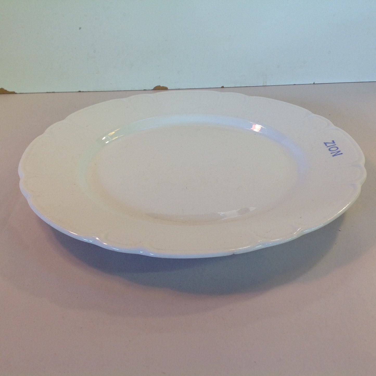 Vintage Mid Century White Porcelain Large Plate Zion Ware Restaurant Coffee Diner