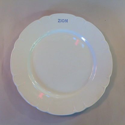 Vintage Mid Century White Porcelain Large Plate Zion Ware Restaurant Coffee Diner