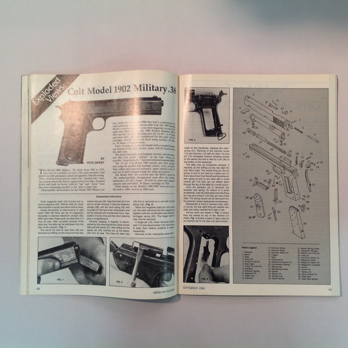 Vintage Sep 1986 American Rifleman Magazine Exploded Views: Colt 1902 Marine Marksmanship Muzzleloading Shotgunning