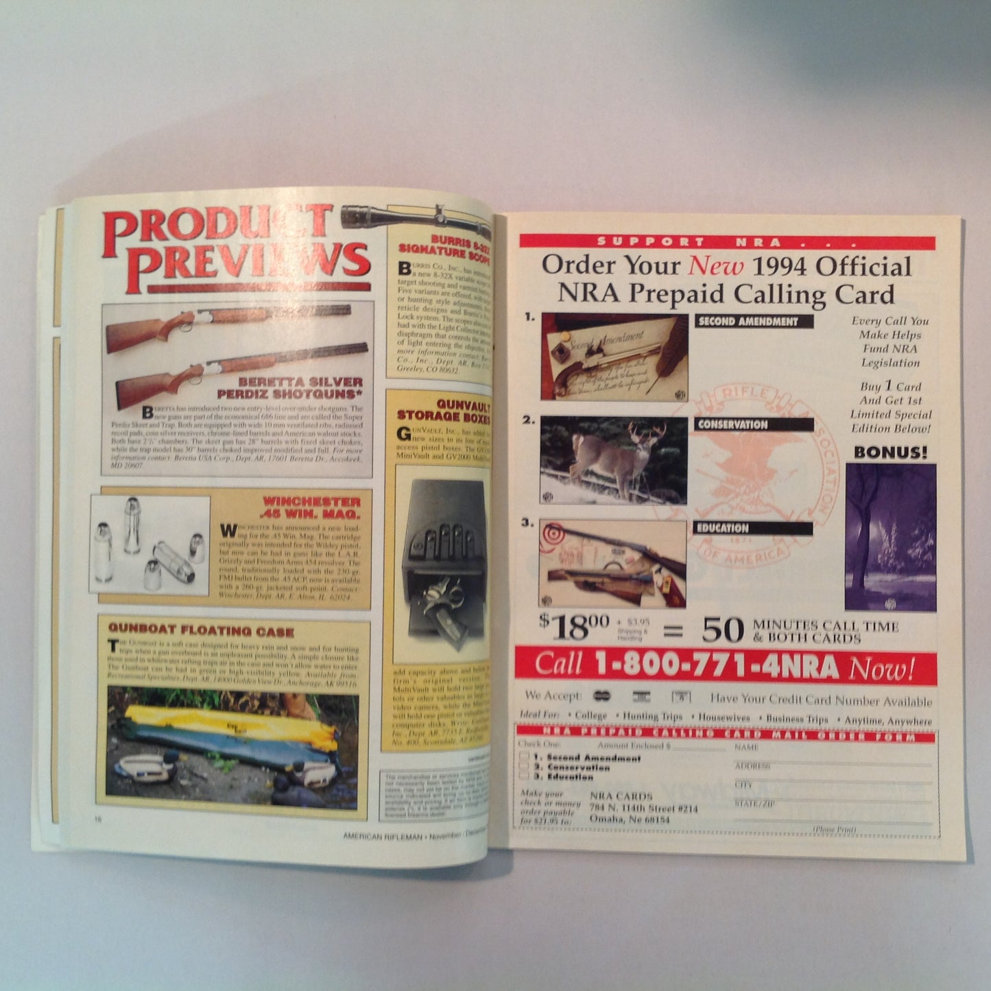Vintage Nov/Dec American Rifleman Magazine Taurus Goes .45 ACP .30-06 Cartridge Shotgun For a Princess Camp Perry Report