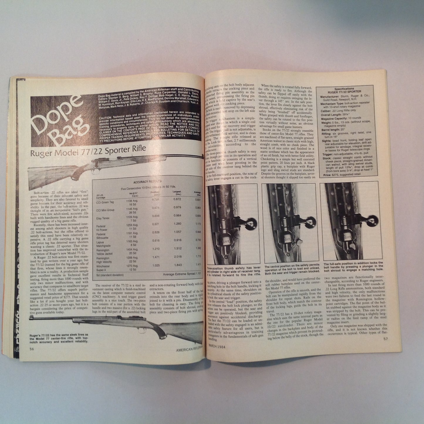 Vintage Mar 1984 American Rifleman Magazine Ruger's New Rimfire: Model 77/72 Roy Rogers Gun Owner's Friend