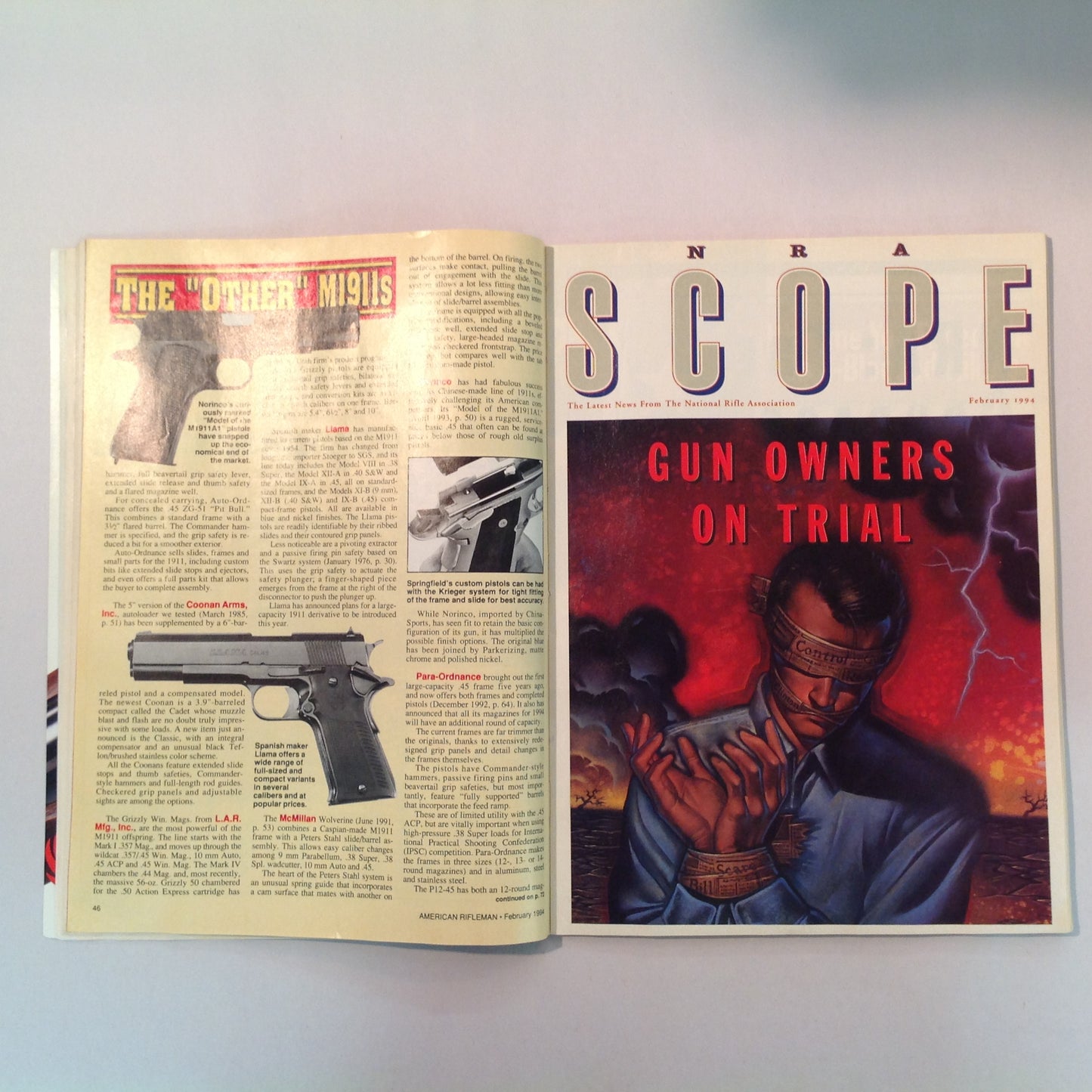 Vintage Feb 1994 American Rifleman Magazine The "Other" 1911s Special Report: Gun Owners On Trial