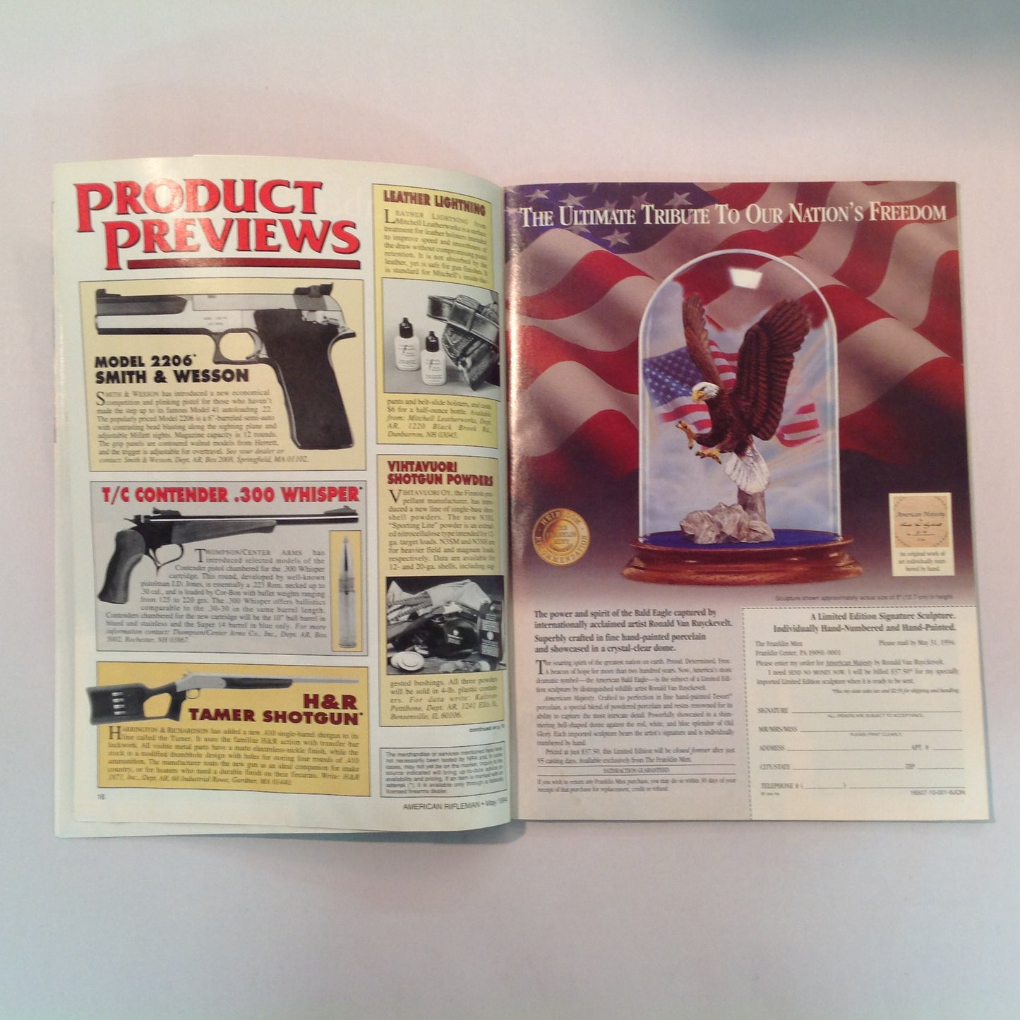 Vintage May 1994 American Rifleman Magazine Exclusive: .357 Sig Auto Test Report New S&W Sigma Series NRA Members Vote