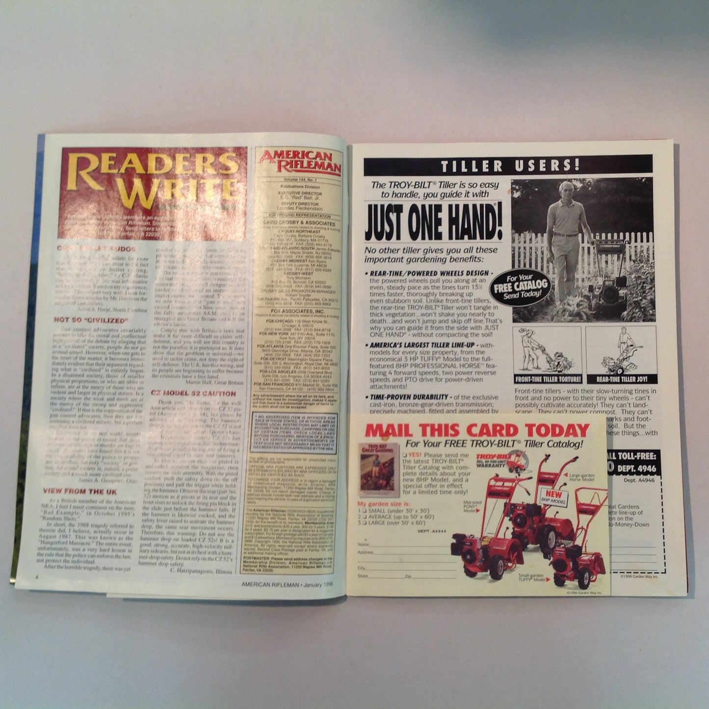Vintage Jan 1996 American Rifleman Magazine Celebrating 125 Years NRA Ruger P944 Truth at Ruby Ridge