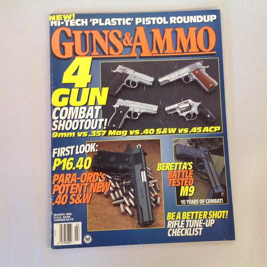 Vintage Mar 1995 Guns & Ammo Magazine 4Gun Combat Shootout Plastic Pistol