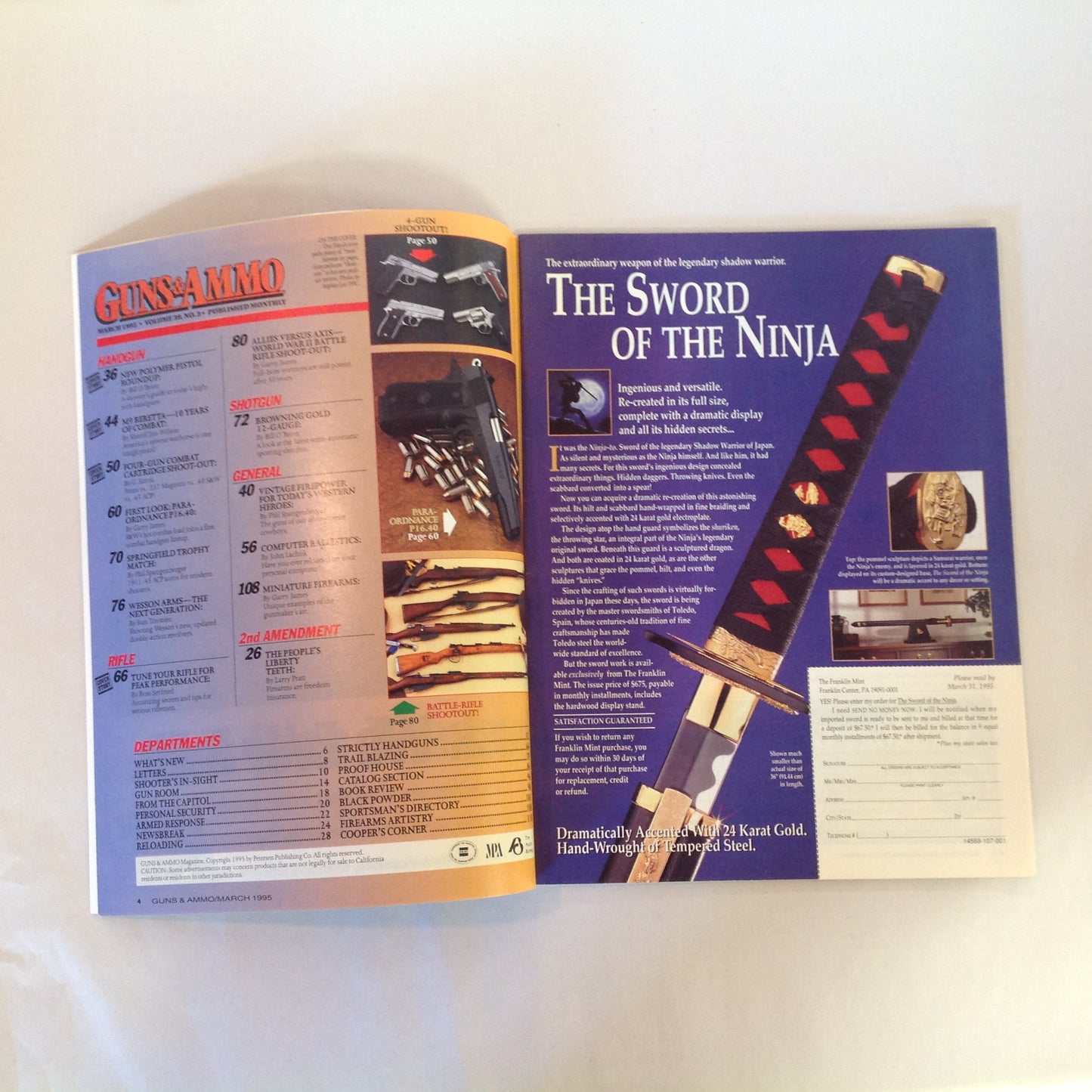 Vintage Mar 1995 Guns & Ammo Magazine 4Gun Combat Shootout Plastic Pistol
